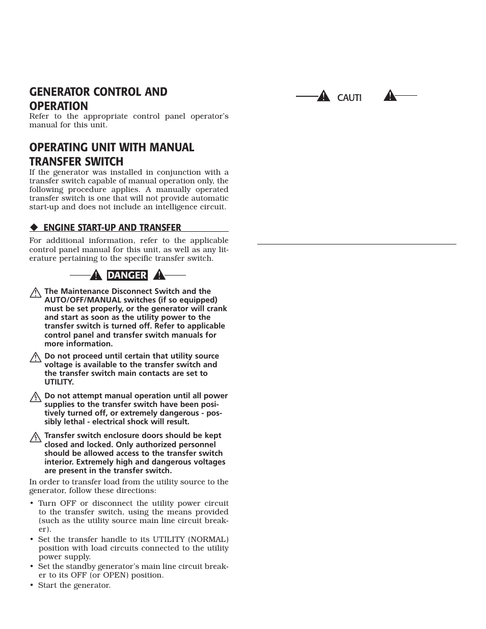 Generator control and operation, Operating unit with manual transfer switch | LG 30kW User Manual | Page 15 / 60