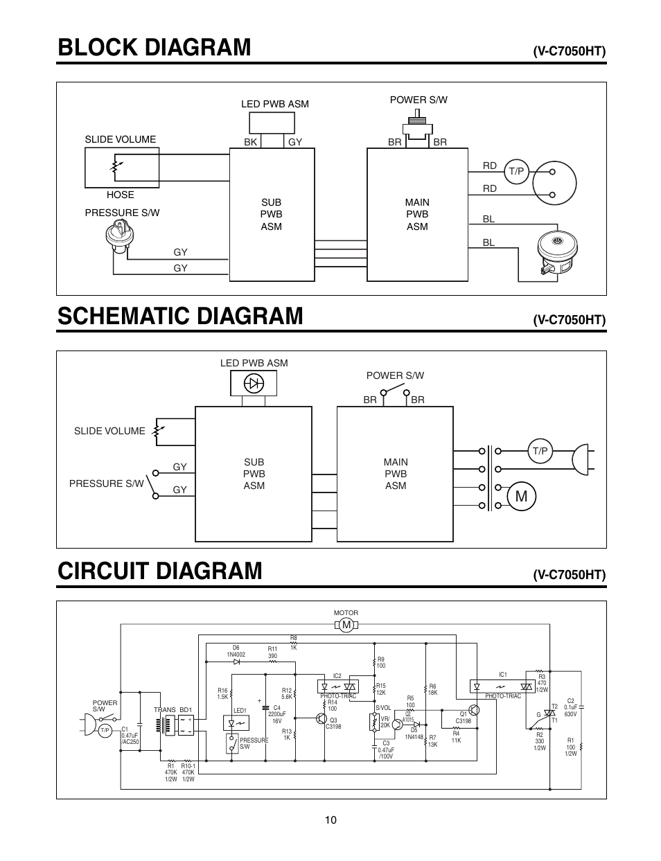 Block diagram, Schematic diagram, Circuit diagram | V-c7050ht) | LG V-C7050HT User Manual | Page 10 / 23