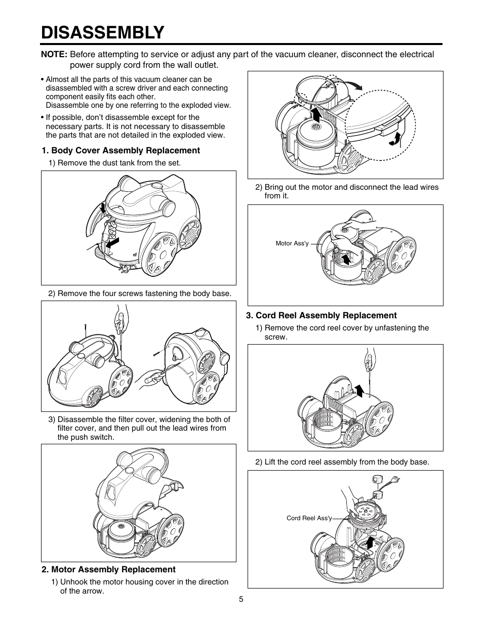 Disassembly | LG V-C7050HT User Manual | Page 5 / 23
