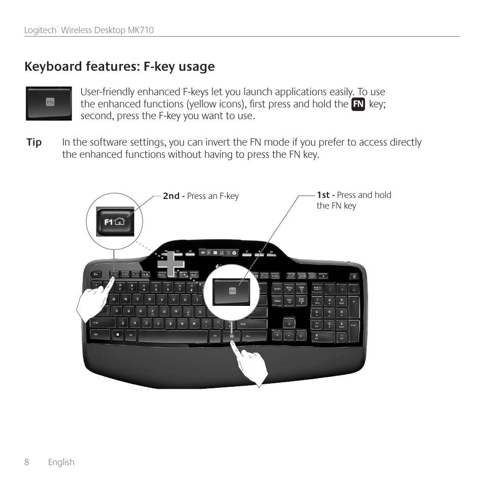 hård trompet hellig Keyboard features: f-key usage | Logitech Wireless Desktop MK710 User Manual  | Page 8 / 76 | Original mode