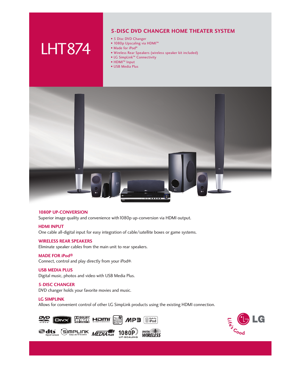 LG LHT874 User Manual | 2 pages