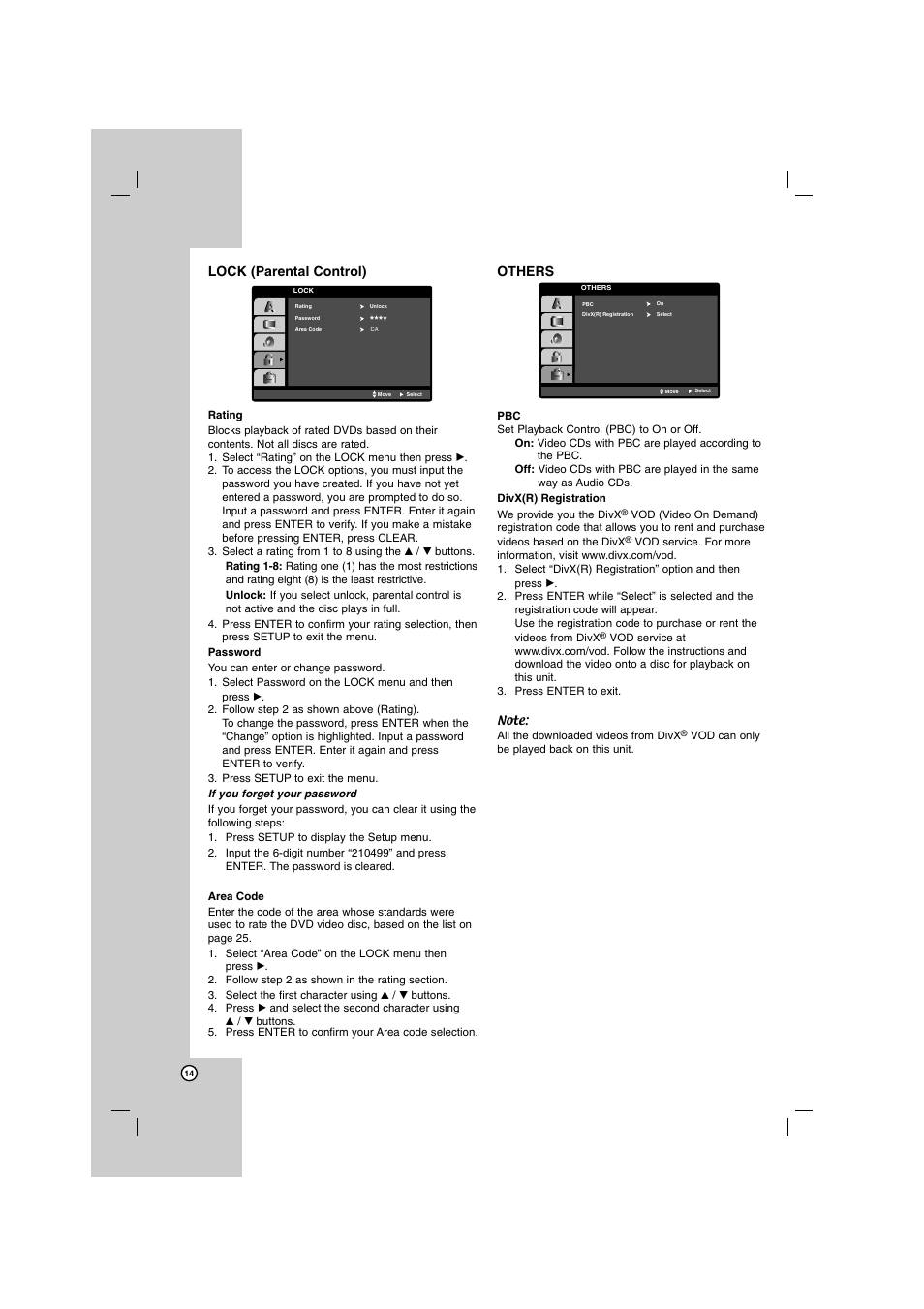 Lock (parental control), Others | LG SH72PZ-F User Manual | Page 14 / 28