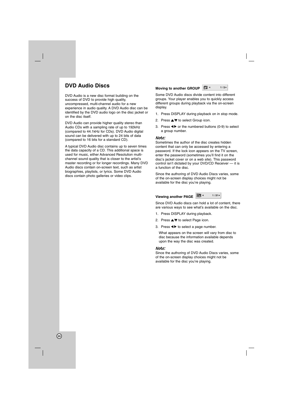 Dvd audio discs | LG SH72PZ-F User Manual | Page 20 / 28