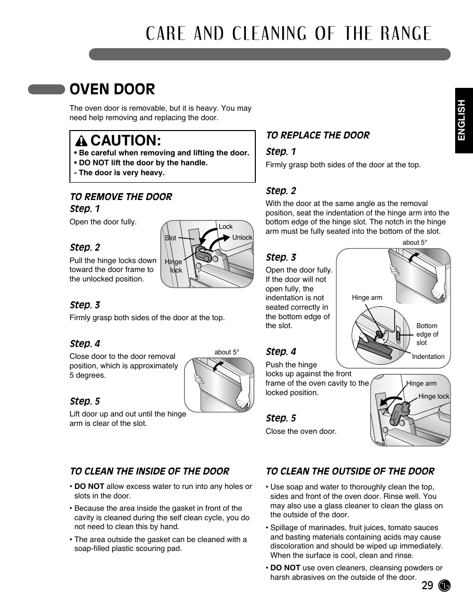 Oven door, Caution | LG Gas Range LRG3093ST User Manual | Page 29 / 38