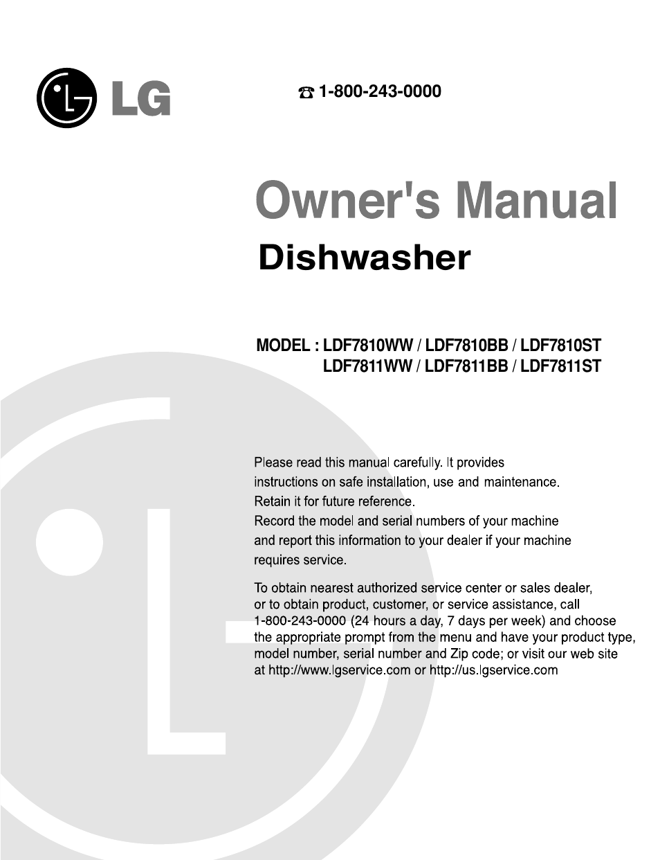 LG LDF 7811WW User Manual | 44 pages