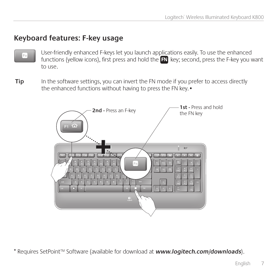 Keyboard features f key usage logitech wireless keyboard k800 user