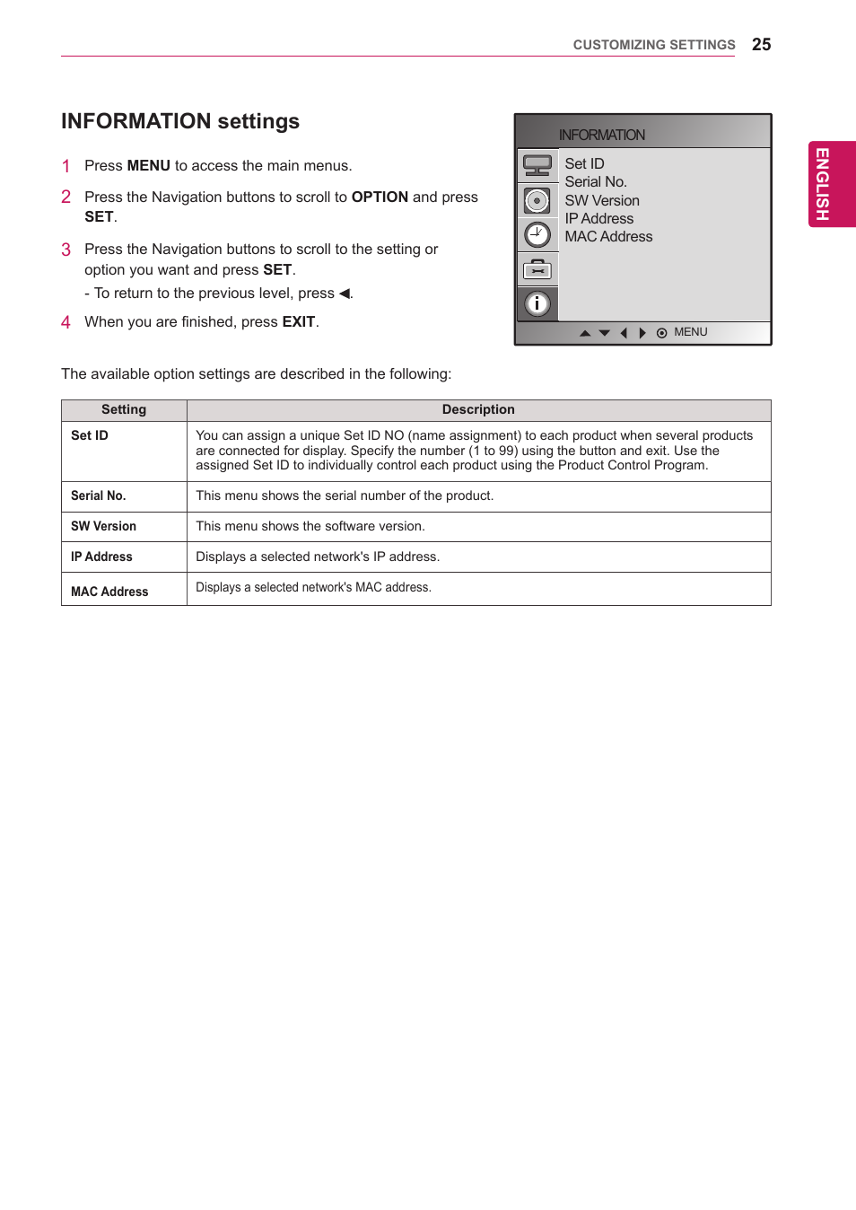Information settings, See p.25 ) | LG 47VL10 User Manual | Page 25 / 48