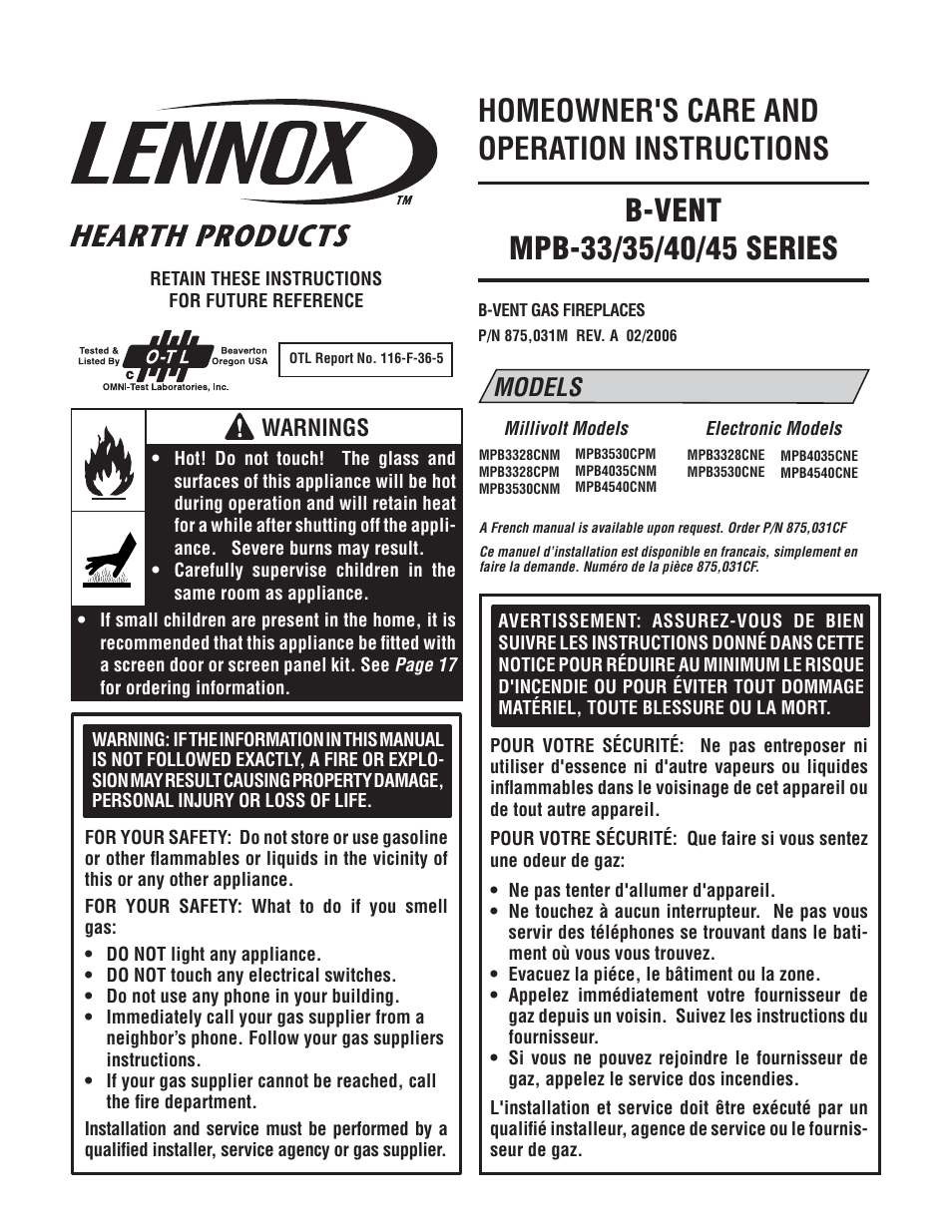 LG LENNOX MPB3328CNE User Manual | 28 pages