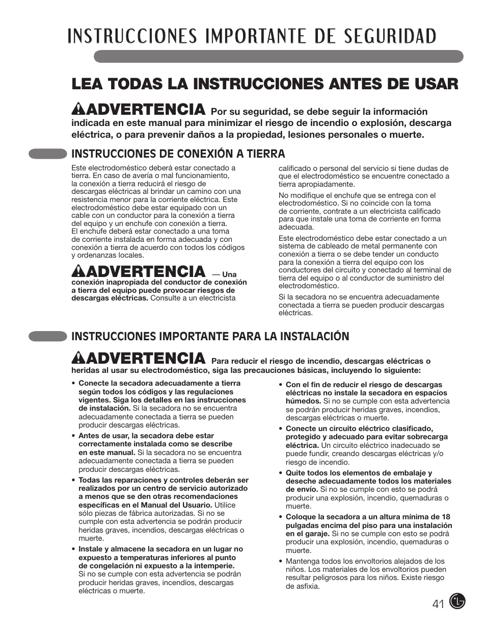 W advertencia | LG D5966W User Manual | Page 41 / 80