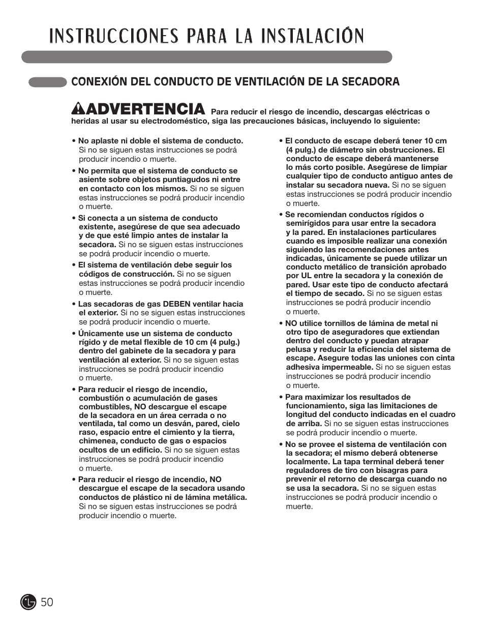 W advertencia | LG D5966W User Manual | Page 50 / 80
