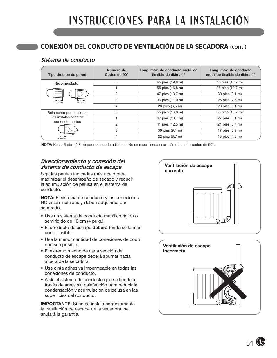 Cont.), Sistema de conducto | LG D5966W User Manual | Page 51 / 80