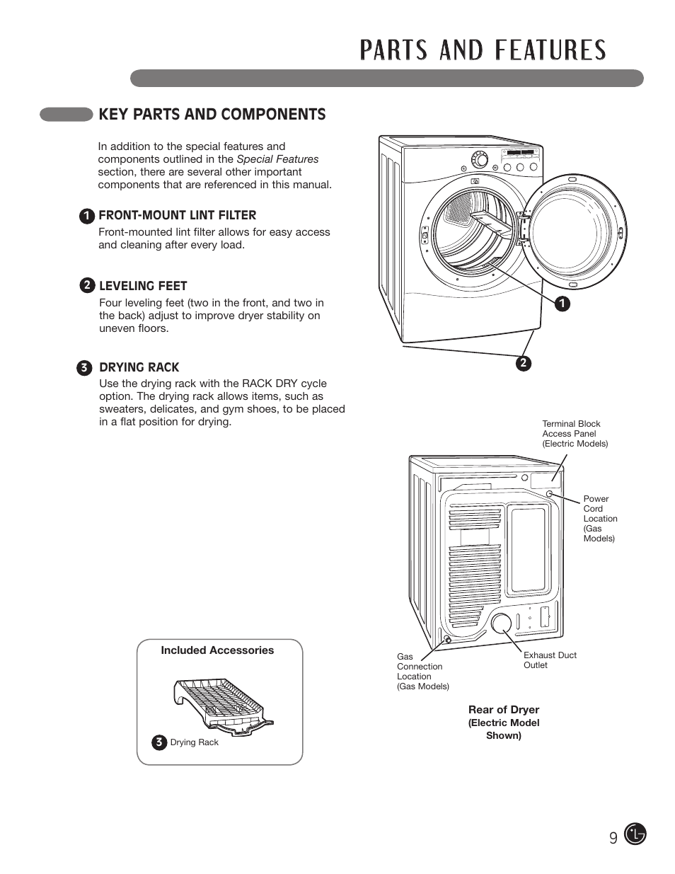 Key parts and components | LG D5966W User Manual | Page 9 / 80