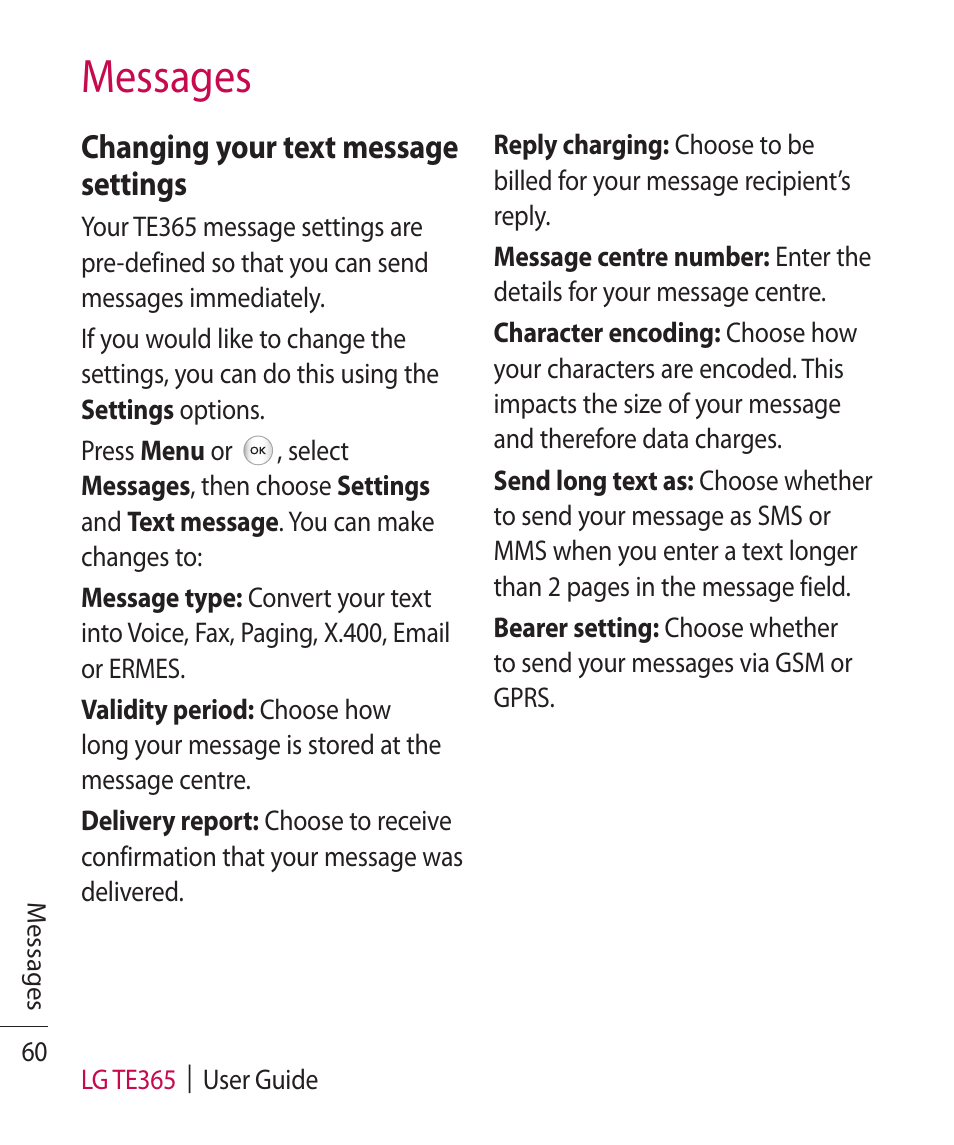 Messages | LG TE365 User Manual | Page 64 / 107