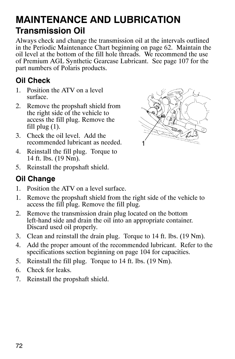 Maintenance And Lubrication Transmission Oil Polaris Scrambler 500 4x4 User Manual Page 75 122 Maintenance And Lubrication Transmission Oil Polaris Scrambler 500 4x4 User Manual Page 75 122