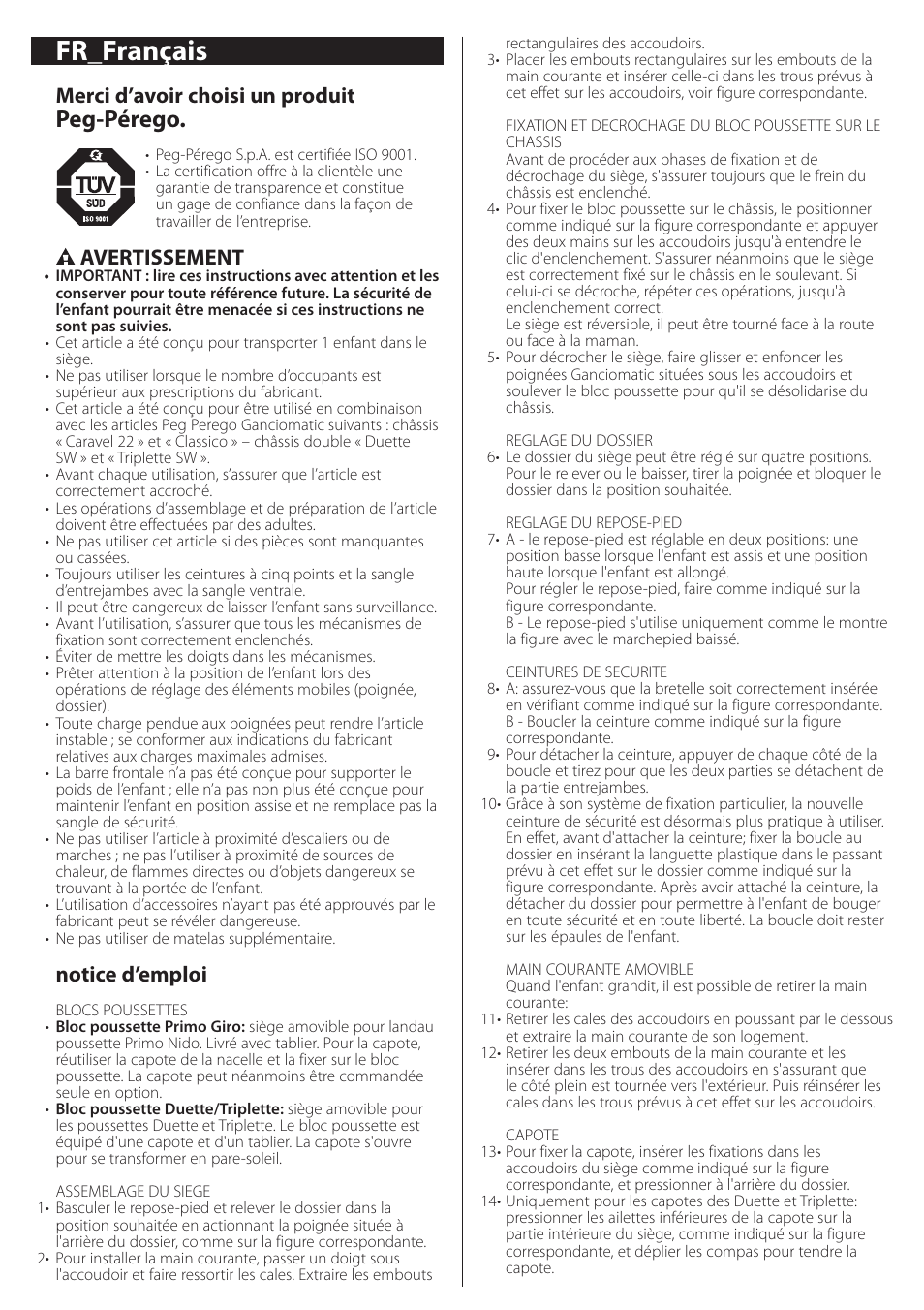 notice poussette peg perego