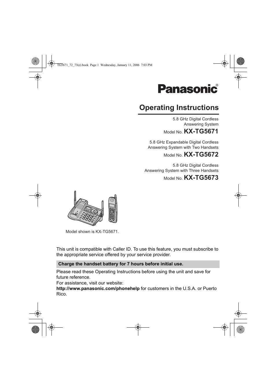 Panasonic KX-TG5671 User Manual | 64 pages | Original mode | Also for