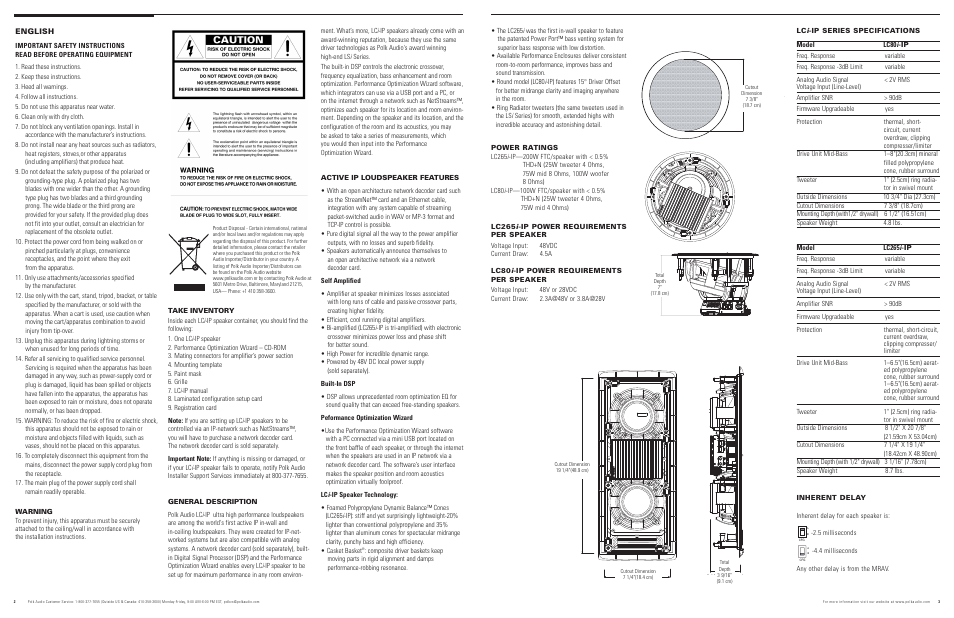 English, Hookup | Polk Audio LC80i-IP 