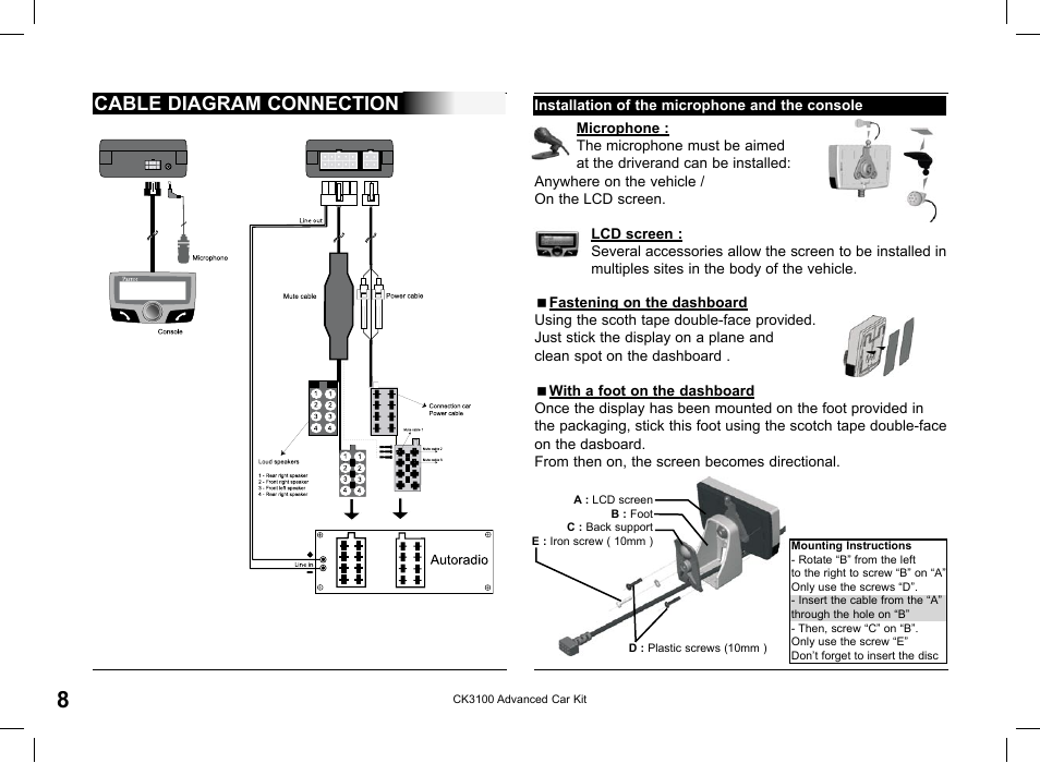 Cable diagram connection | Parrot CK3100 User Manual ... 65 ford radio wiring 