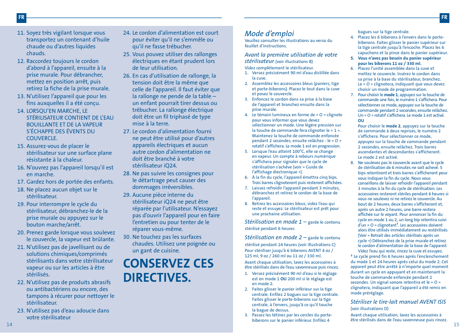 bladeren Mantel Moderator Conservez ces directives, Mode d'emploi | Philips AVENT iQ24 User Manual |  Page 9 / 11 | Original mode
