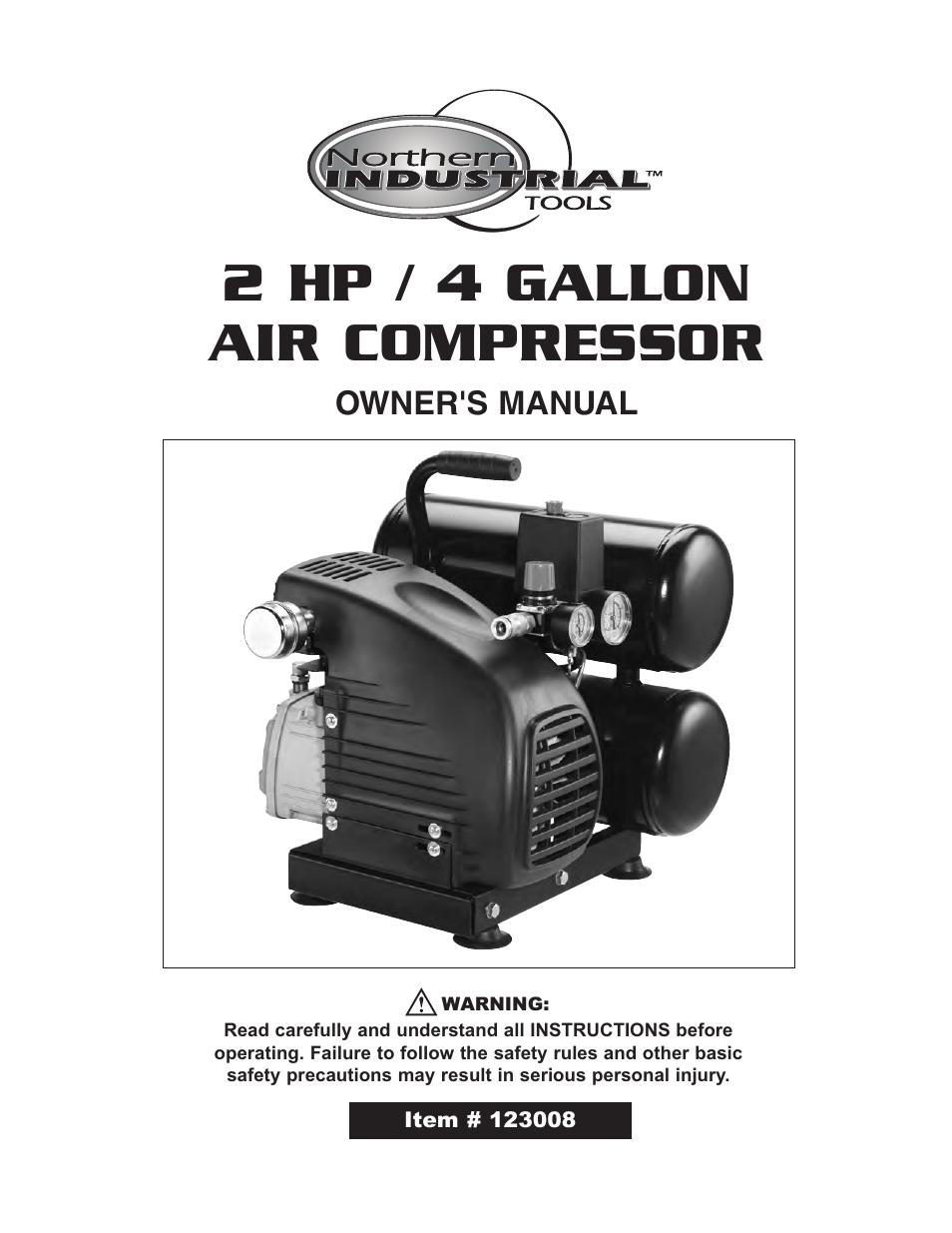 Northern Industrial Tools 2 HP / 4 GALLON AIR COMPRESSOR User Manual | 10 pages