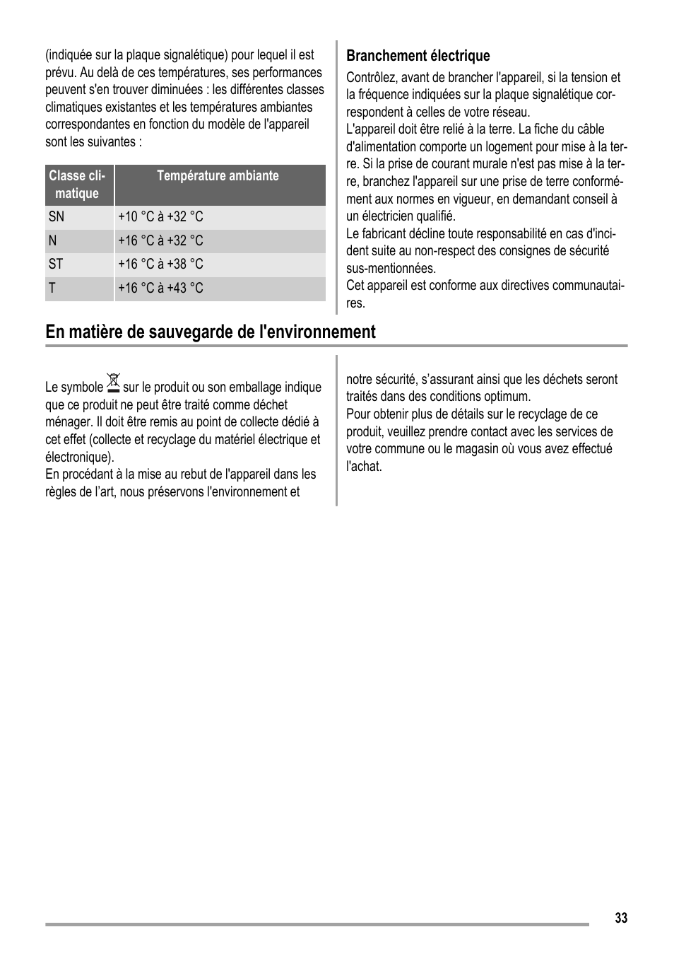 En matière de sauvegarde de l'environnement | ZANKER KBU 12401 DK User Manual | Page 33 / 48