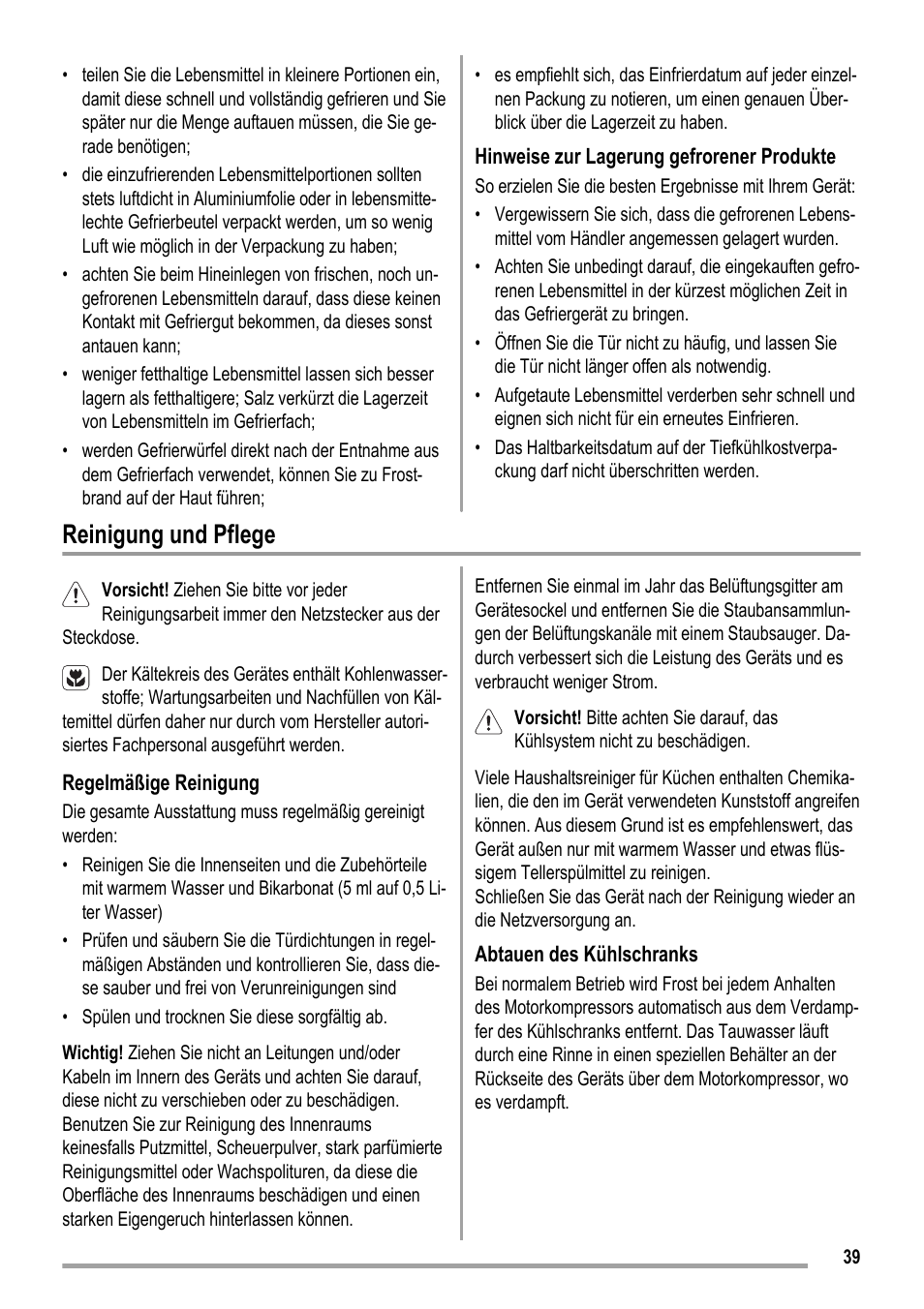 Reinigung und pflege | ZANKER KBU 12401 DK User Manual | Page 39 / 48