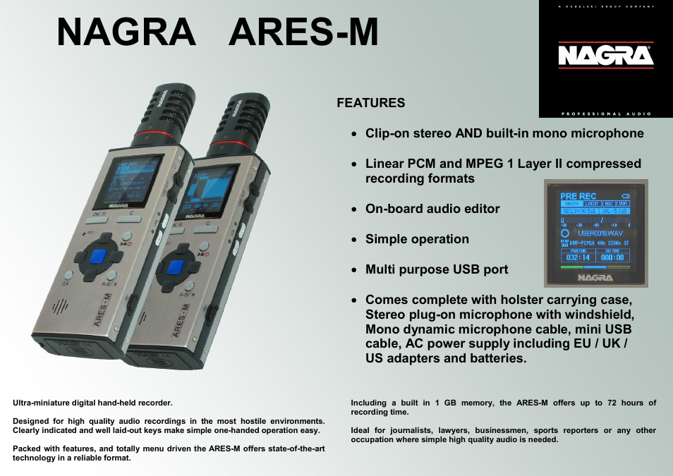 Nagra Ares-M Audio Recorder User Manual | 2 pages