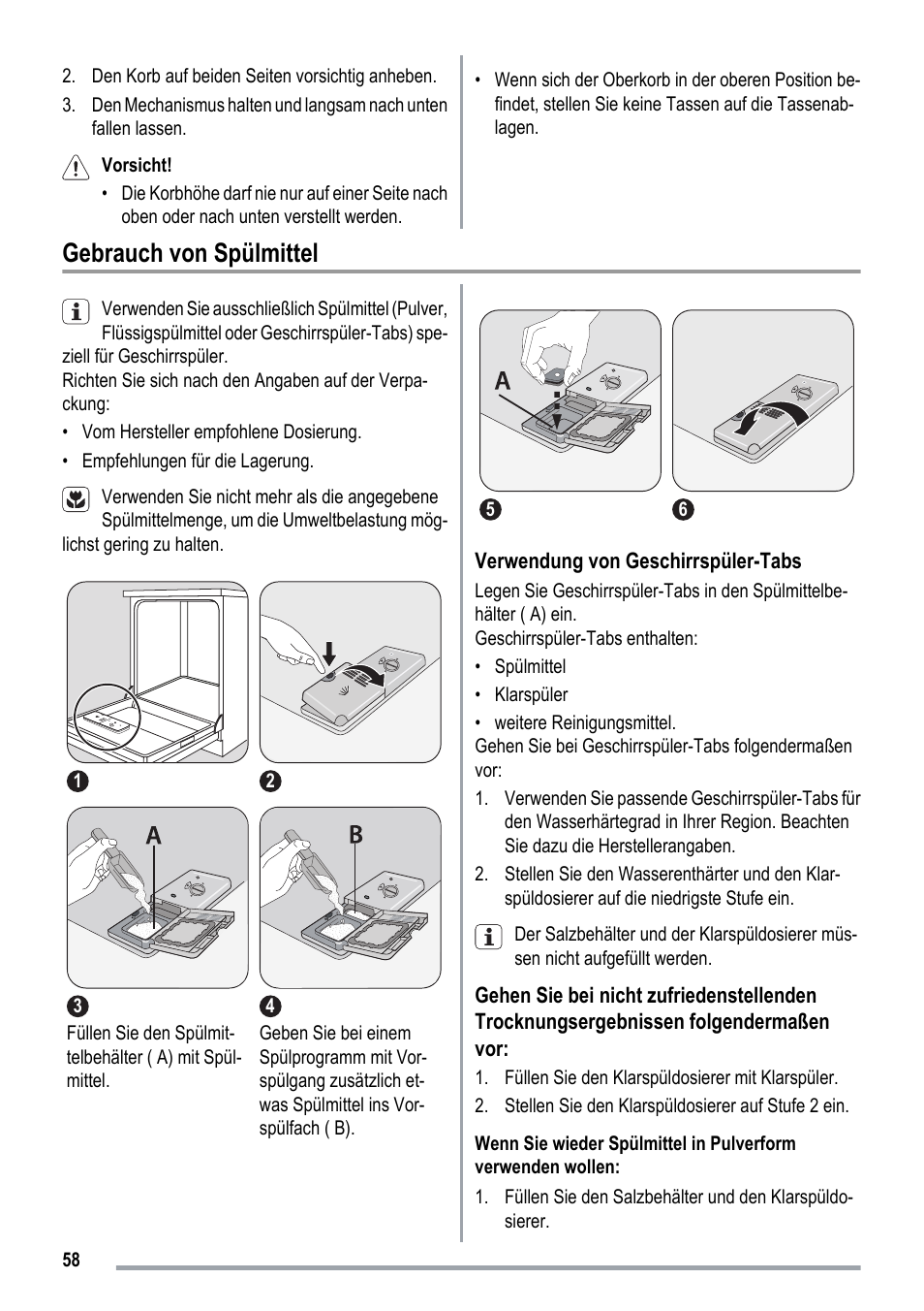 Gebrauch von spülmittel | ZANKER ZKI1530 User Manual | Page 58 / 68