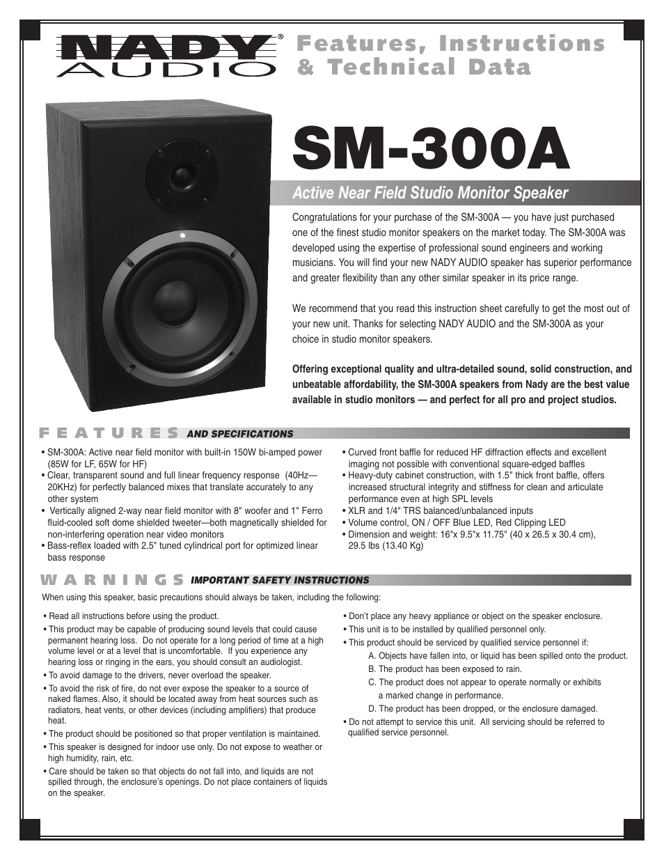 Nady Systems SM300A User Manual | 2 pages