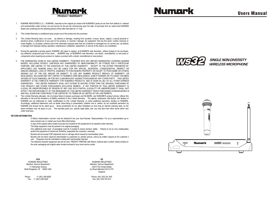 Numark Industries WS32 User Manual | 4 pages
