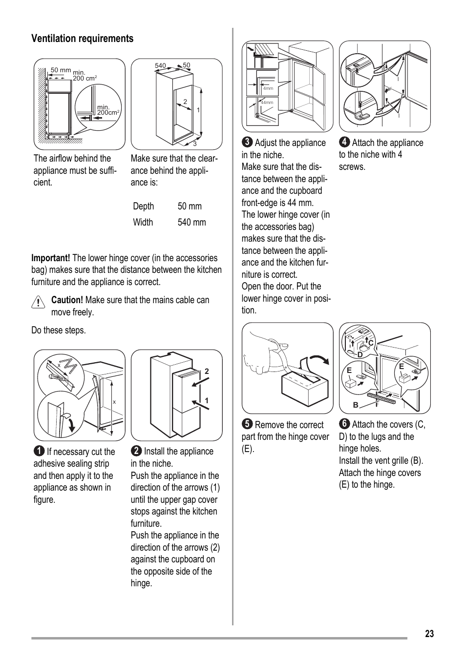 Ventilation requirements | ZANKER KBT 23001 SB User Manual | Page 23 / 52