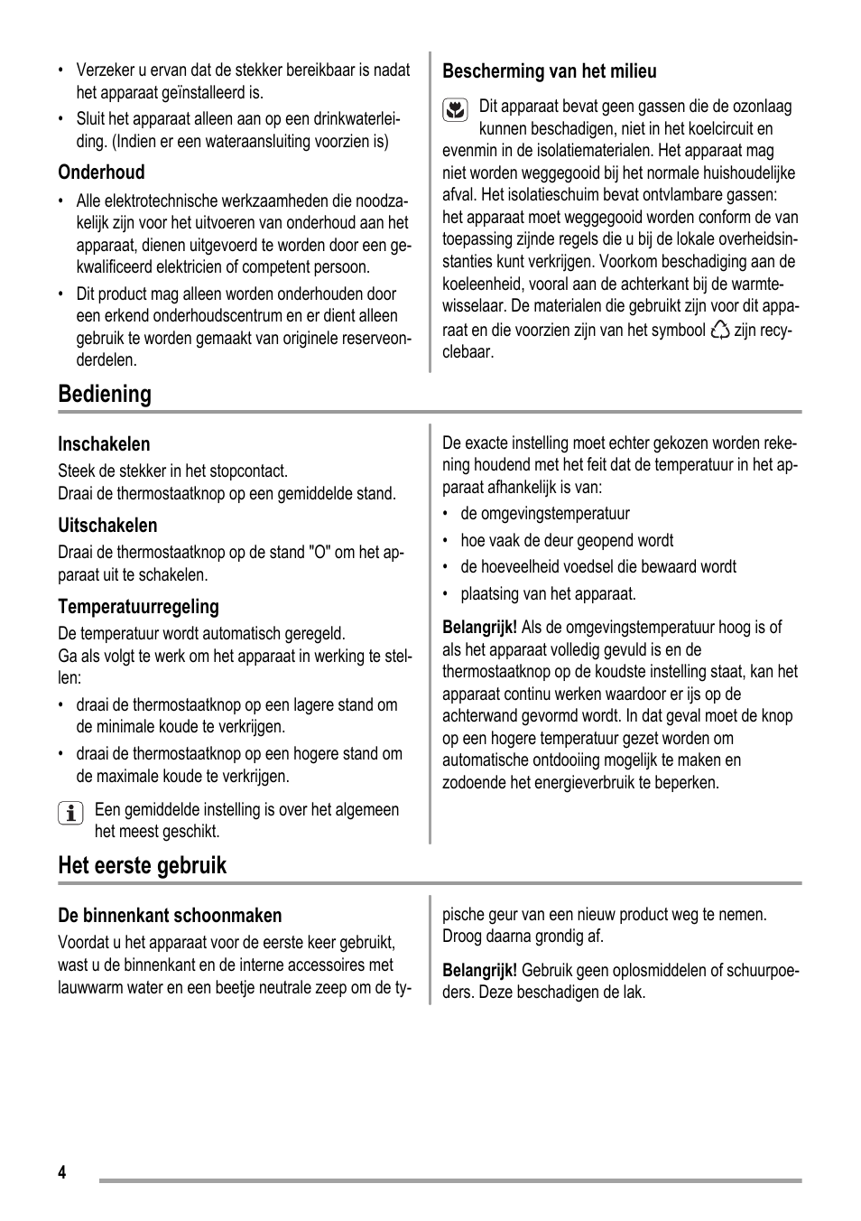 Bediening, Het eerste gebruik | ZANKER KBT 23001 SB User Manual | Page 4 / 52
