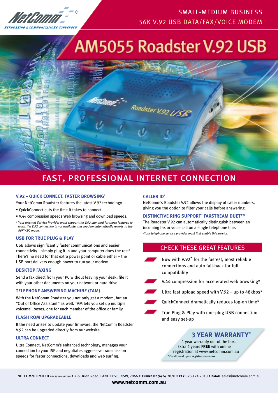 NetComm AM5055 User Manual | 2 pages