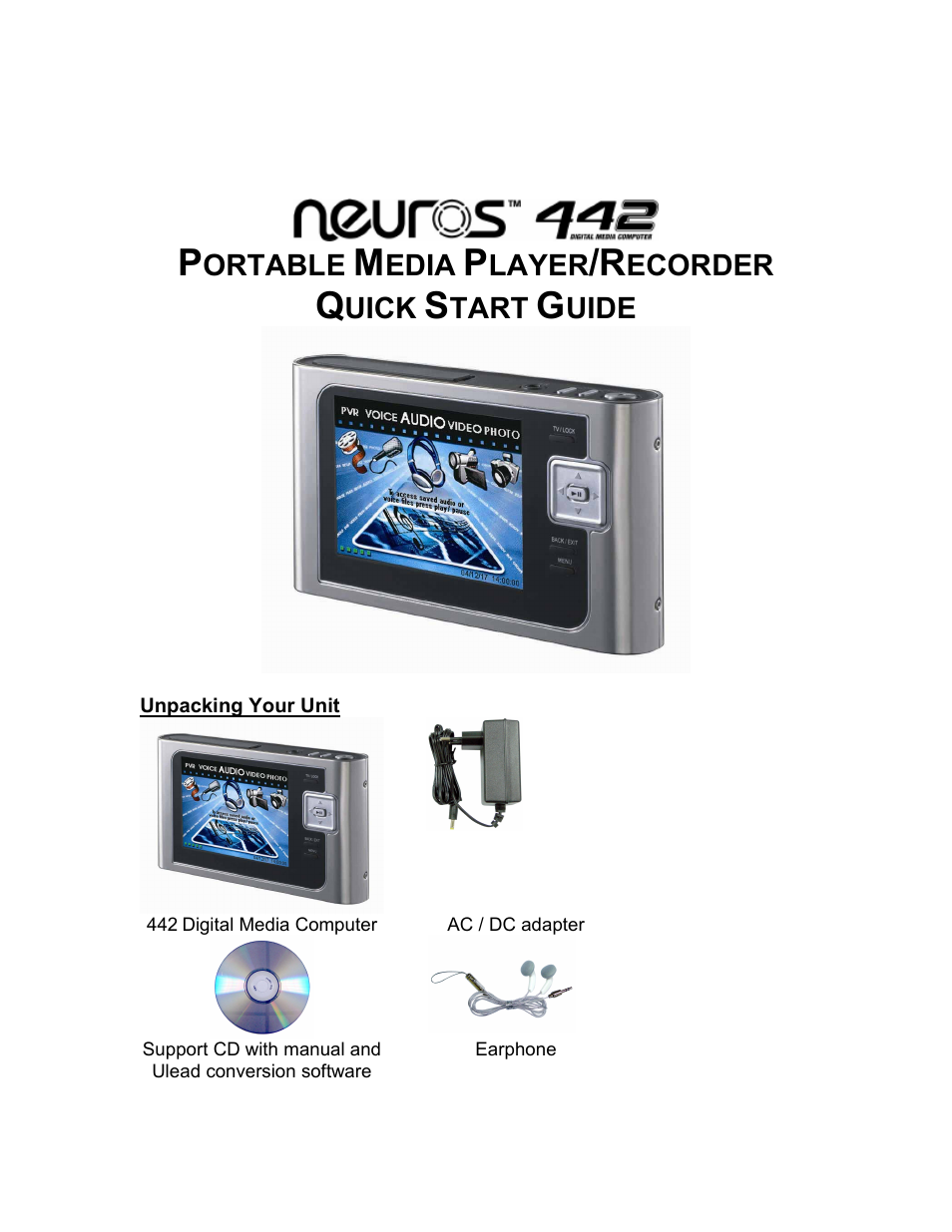 Neuros Audio 442 User Manual | 11 pages