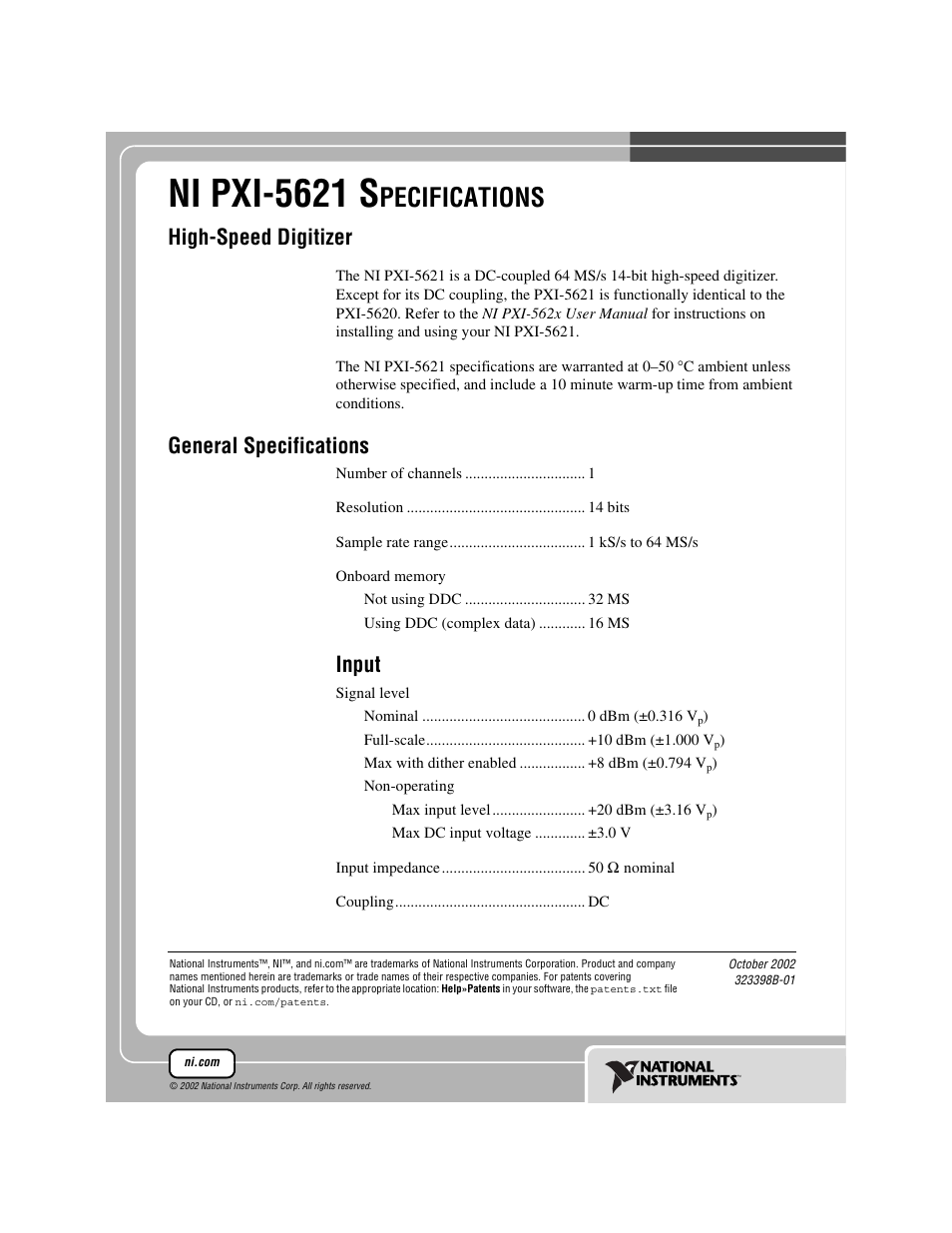 National Instruments NI PXI-5621 User Manual | 9 pages