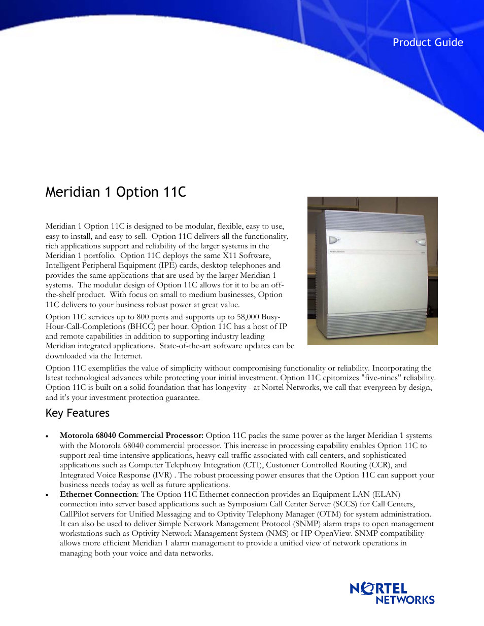Nortel Networks Meridian 11CM User Manual | 4 pages
