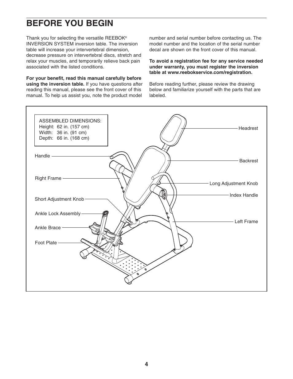 reebok inversion table manual