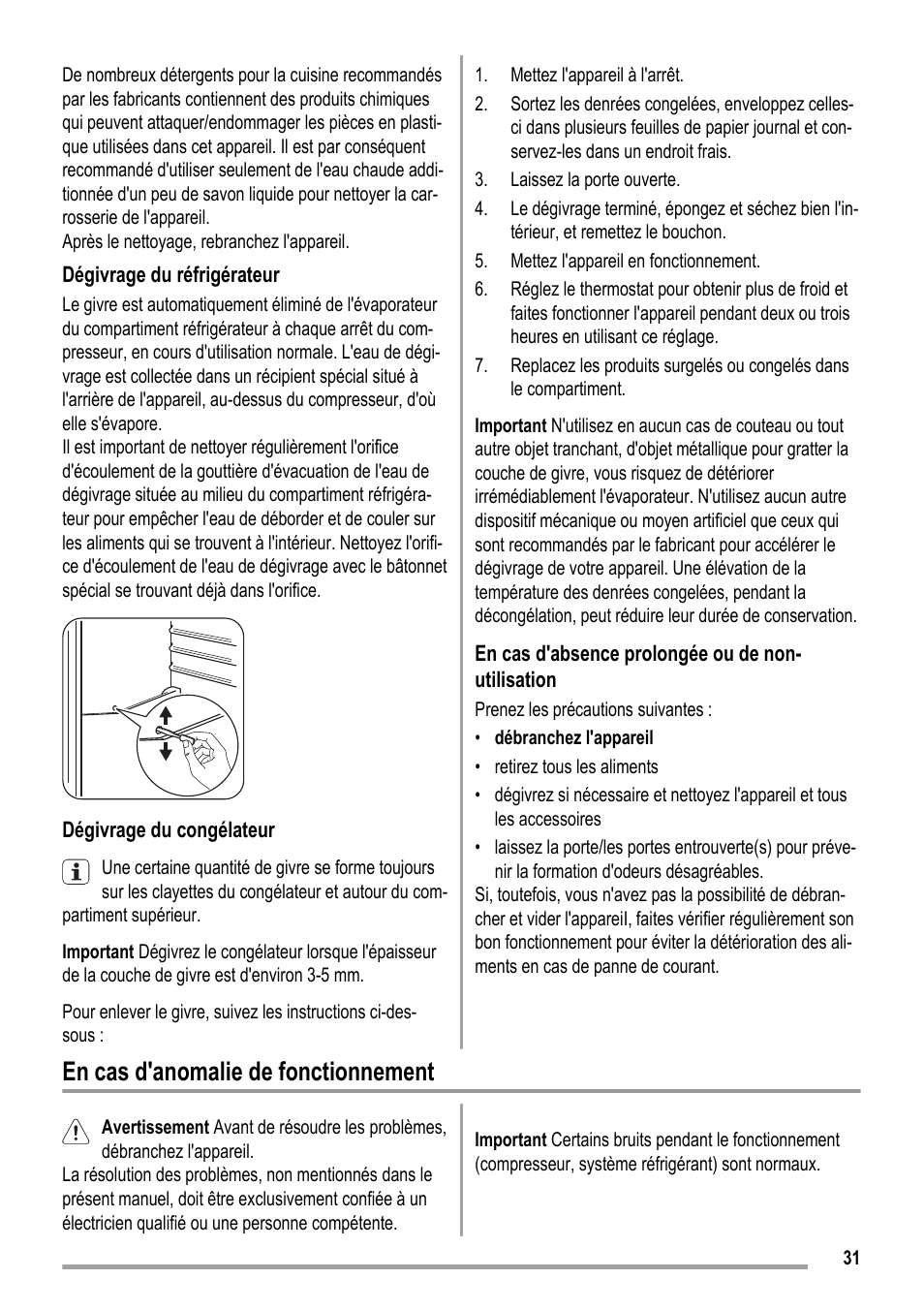 En cas d'anomalie de fonctionnement | ZANKER KBA 17401 SK User Manual | Page 31 / 52