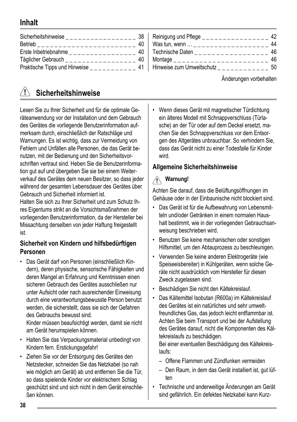 Inhalt, Sicherheitshinweise | ZANKER KBA 17401 SK User Manual | Page 38 / 52