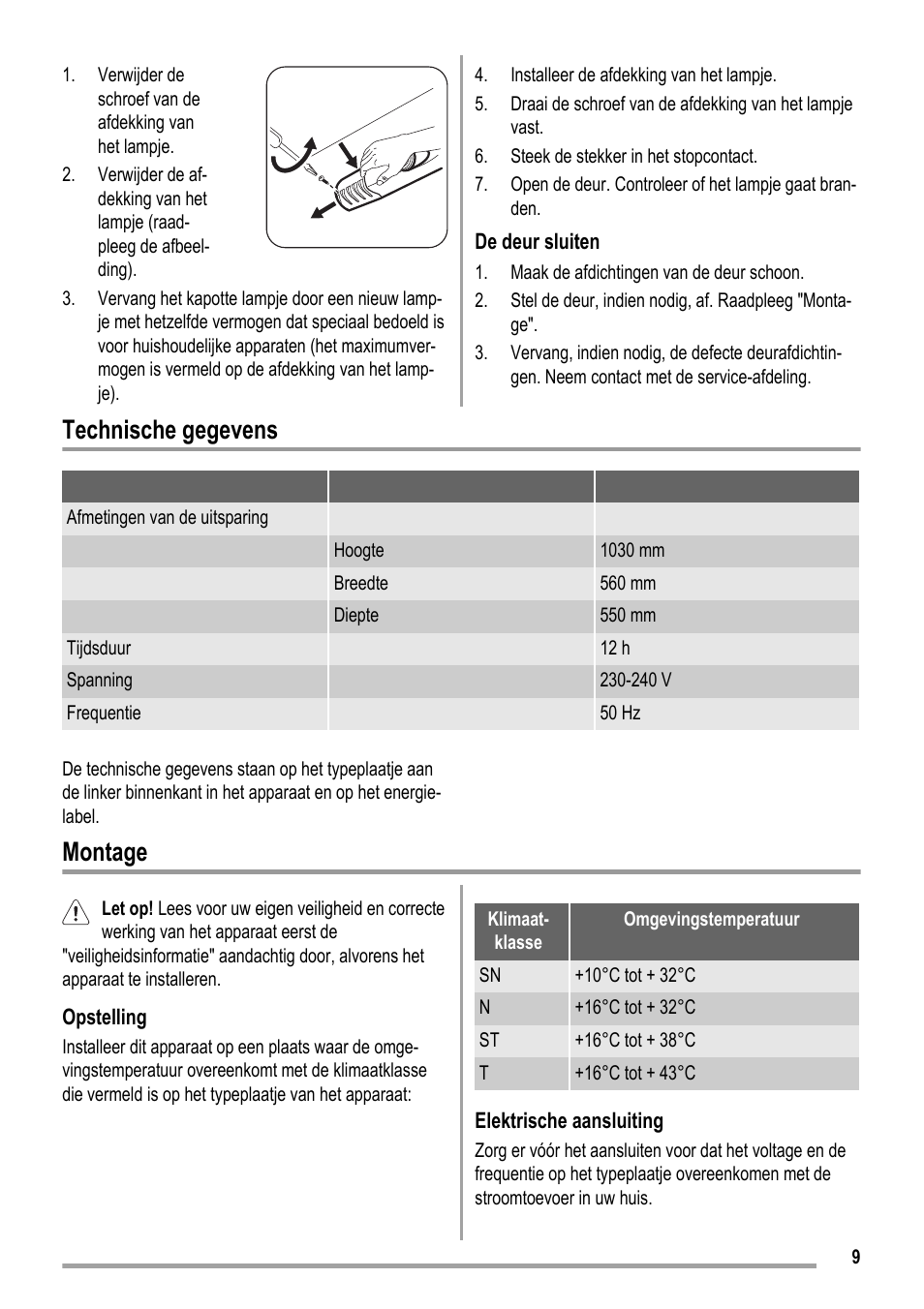 Technische gegevens, Montage | ZANKER KBA 17401 SK User Manual | Page 9 / 52