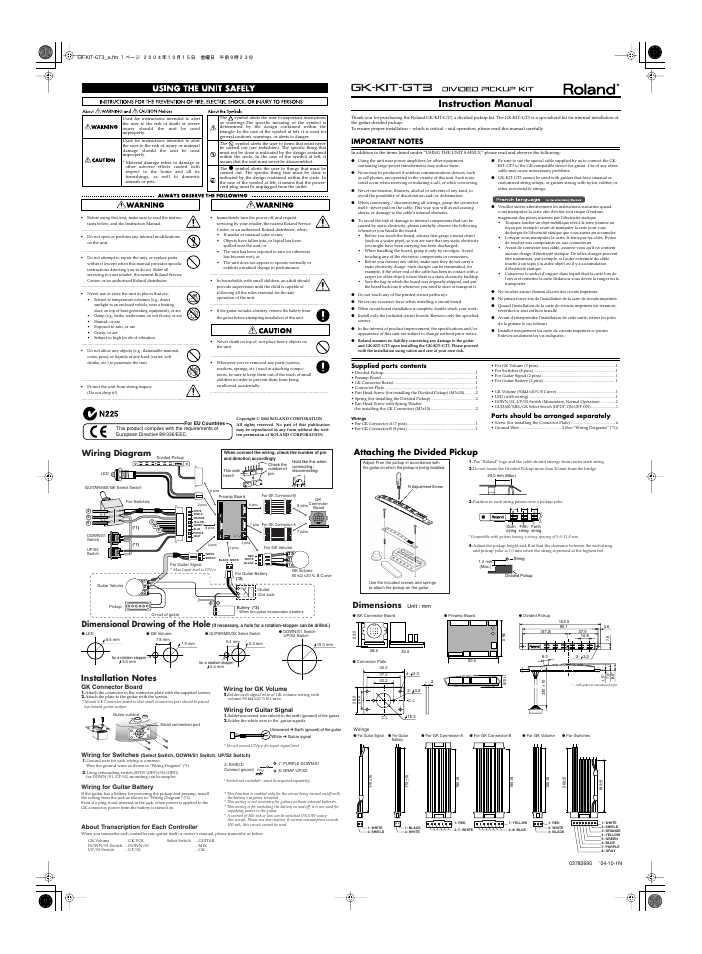 Instruction Manual Dimensions Attaching The Divided Pickup Roland Gk Kit Gt3 User Manual Page 3 4 Original Mode Instruction Manual Dimensions Attaching The Divided Pickup Roland Gk Kit Gt3 User Manual Page 3 4 Original Mode