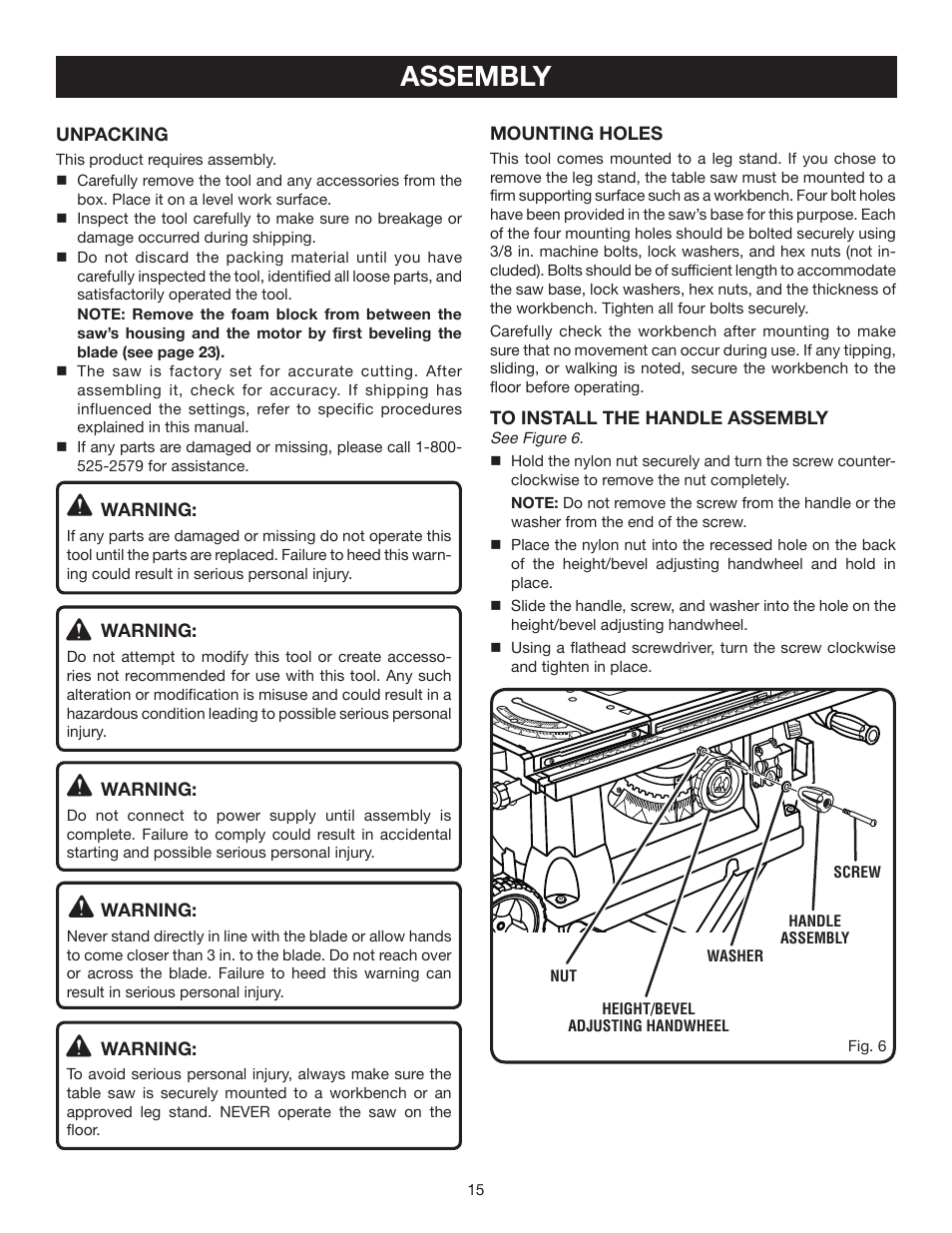 Assembly | Ryobi BTS21 User Manual 
