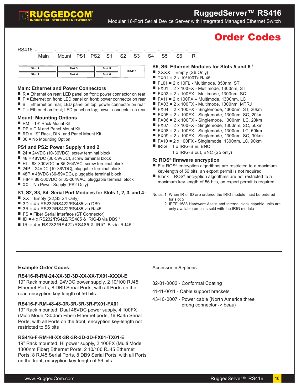 Order Codes Ruggedserver Rs416 Ruggedcom Ruggedserver Rs416 User Manual Page 10 11 Order Codes Ruggedserver Rs416 Ruggedcom Ruggedserver Rs416 User Manual Page 10 11