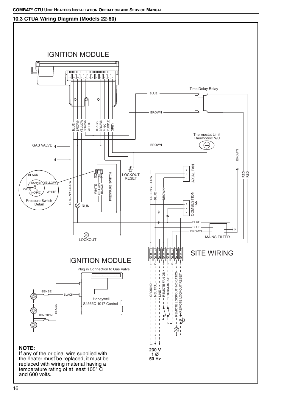 3 ctua wiring diagram (models 22-60), Section 10.3 ... black wire honeywell thermostat wiring 
