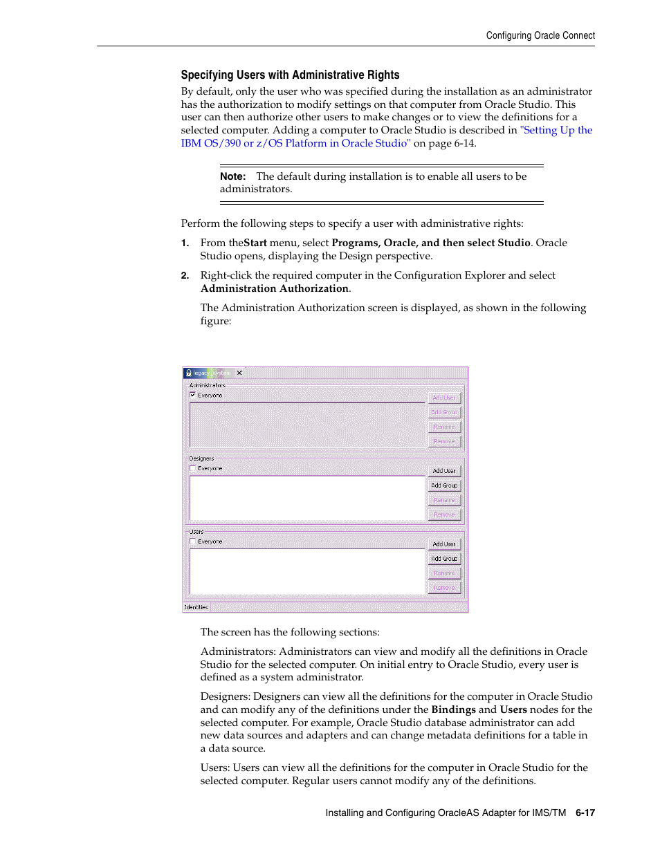 Specifying users with administrative rights | Oracle Audio Technologies B31003-01 User Manual | Page 65 / 112