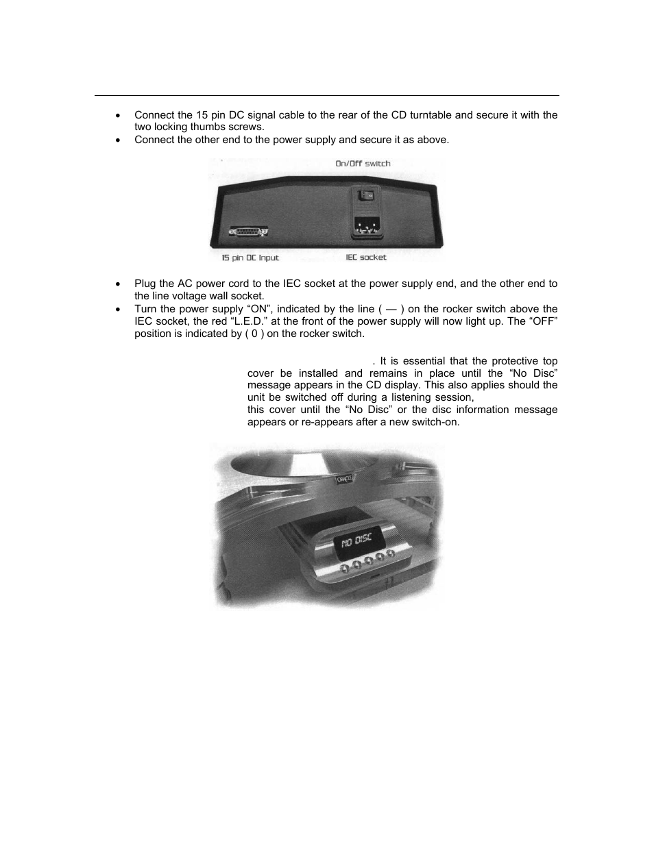 Power supply connection | Oracle Audio Technologies CD 2000 User Manual | Page 11 / 21