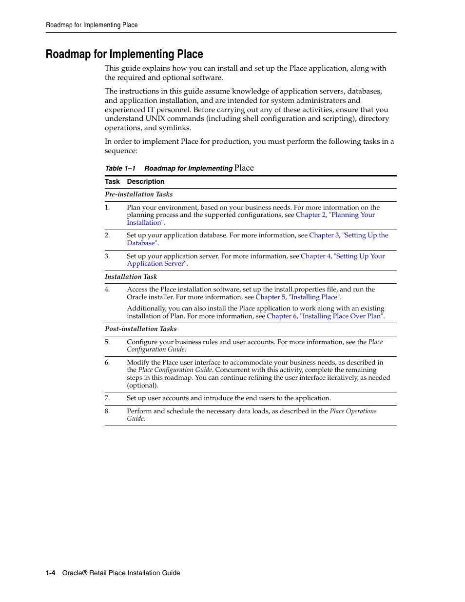 Roadmap for implementing place, Place | Oracle Audio Technologies Oracle Retail Place 12.2 User Manual | Page 14 / 68