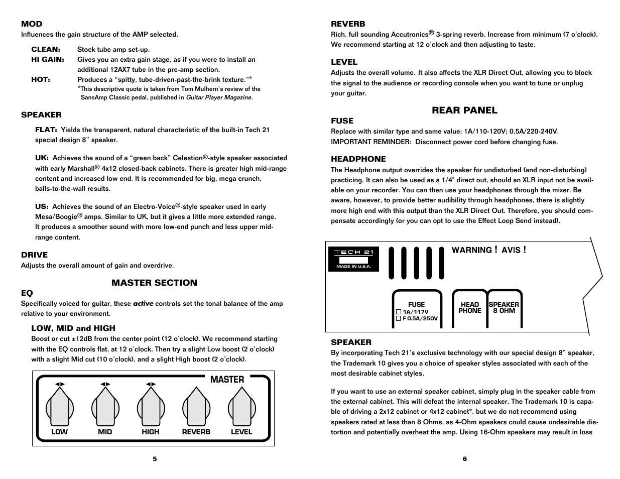 Master Rear Panel Tech 21 Trademark 10 User Manual Page 4 8