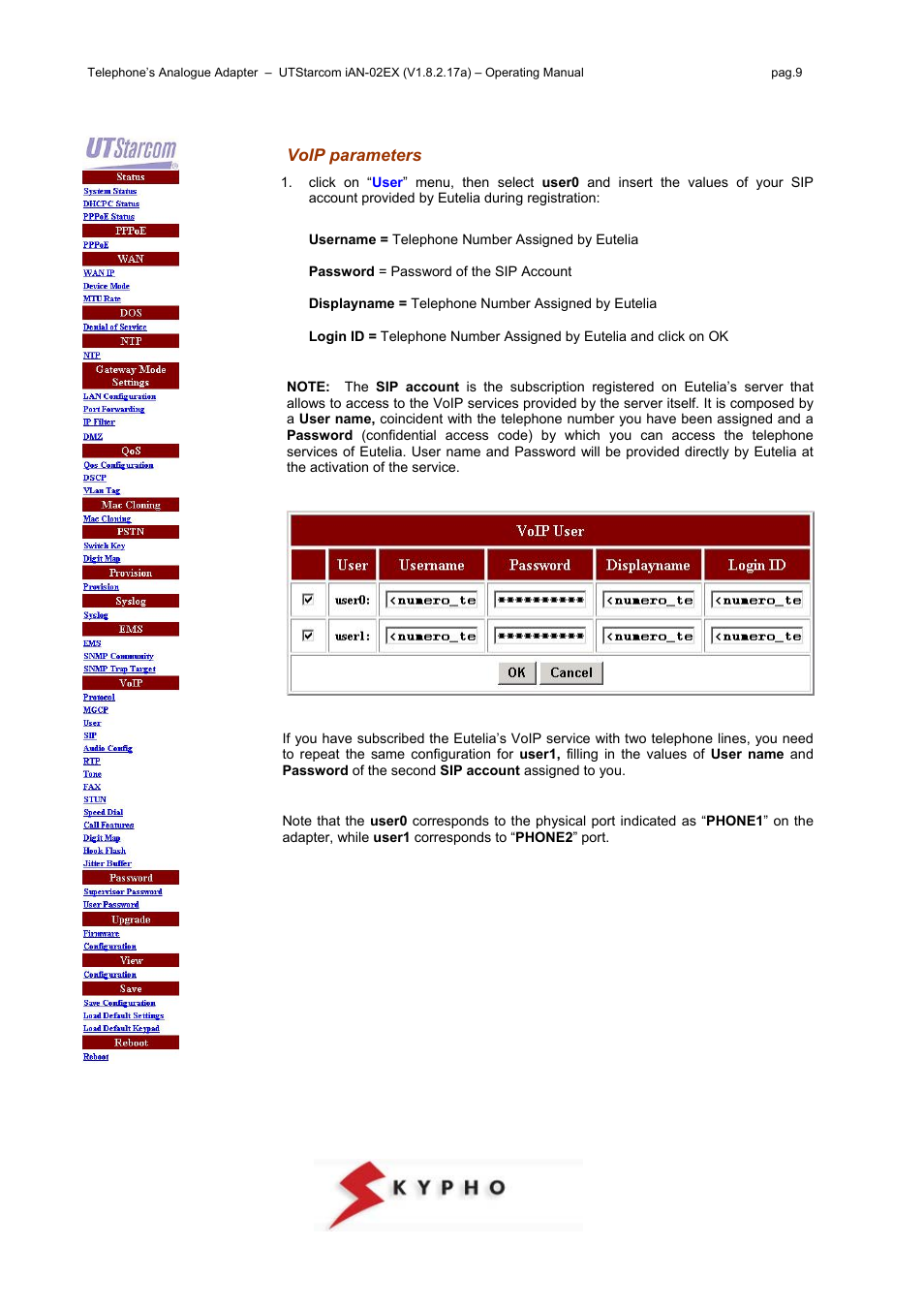 Voip parameters | UTStarcom IAN-02EX User Manual | Page 9 / 12