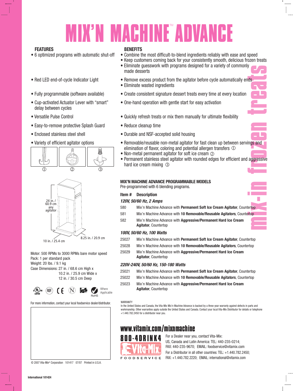 Mix’n machine, Advance | Vita-Mix Frozen Treat Mixer User Manual | Page 2 / 2